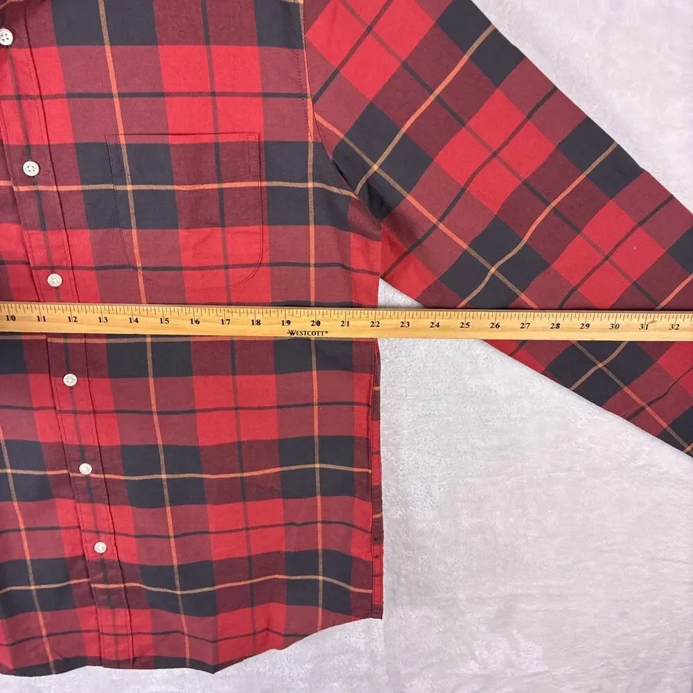 J.Crew Shirt Mens L Red Black Plaid Broken In Oxford Preppy Lumberjack Slim Fit